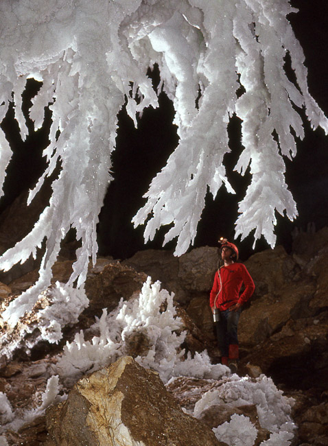 Peter And Ann Bosted Cave Slide Awarx Tim Jones In The Chandelier Ballroom Lechuguilla Cave Nm