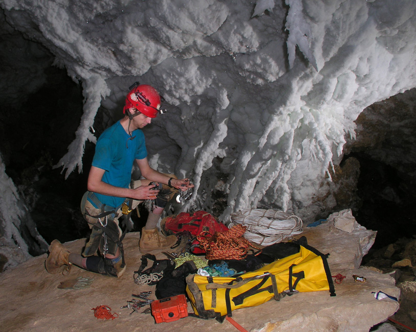 Peter And Ann Bosted Cave Photo Gallery Lech2457 Jpg Matt Matt Covington Sorting Gear In Chandelier Ballroom Lechuguilla Cave Nm July 2008